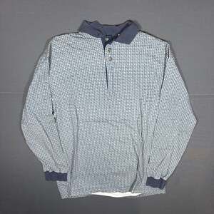 Vintage 90s St. John's Bay Geometric Long Sleeve Polo Shirt Mens Medium Blue Y2K